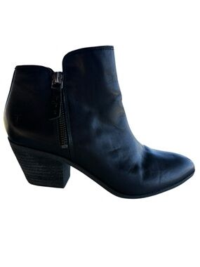 Frye Judith Zip Ankle Boots Black Leather Pointed Toe Block Heel Size 7